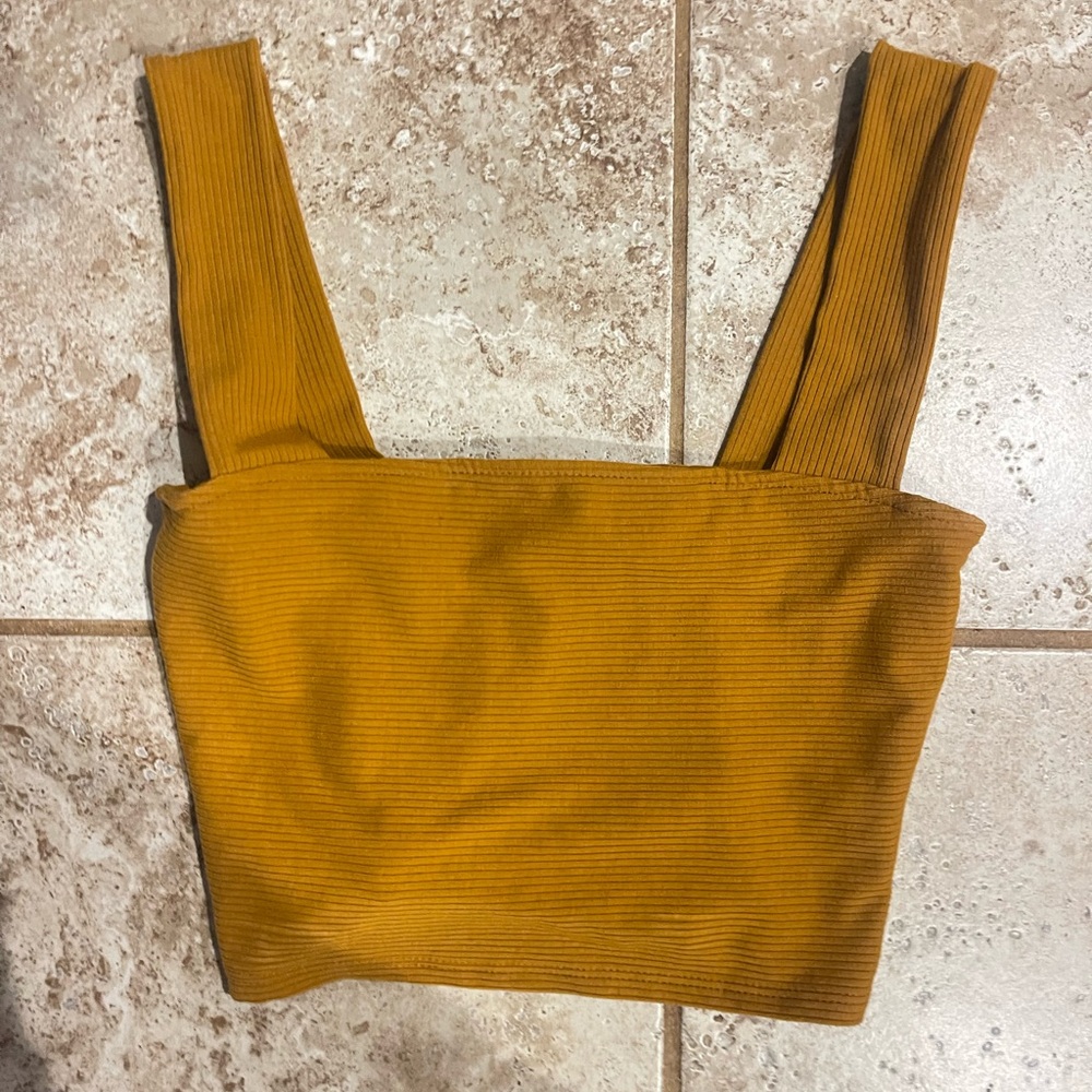 Women's Square Neck Ribbed Crop Tank Top - Mustard